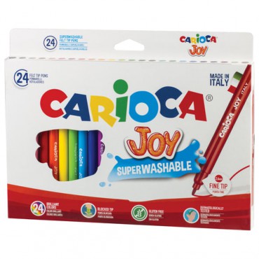 Фломастеры CARIOCA (Италия) "Joy", 24 цвета, суперсмываемые, вентилируемый колпачок, картонная коробка, 40615