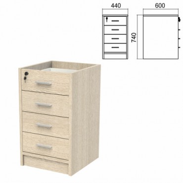 Тумба (каркас БЕЗ КРЫШКИ) приставная "Арго", 440х450х740 мм, 4 ящика, замок, ясень шимо