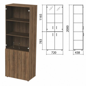 Шкаф закрытый со стеклом "Приоритет", 720х438х2000 мм, 4 полки, лагос (КОМПЛЕКТ)