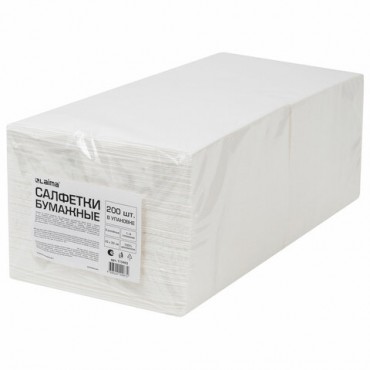 Салфетки бумажные 2-х слойные, 33x33 см, 200 штук в упаковке, 1/4 сложения, LAIMA, белые, 115402